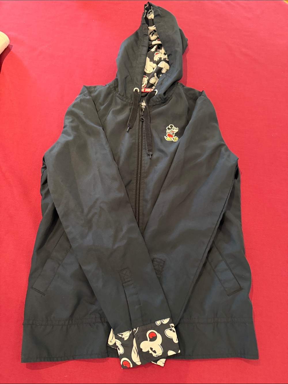 Disney Parks Black Hoodie with Mickey Lined Hood and Red Trim